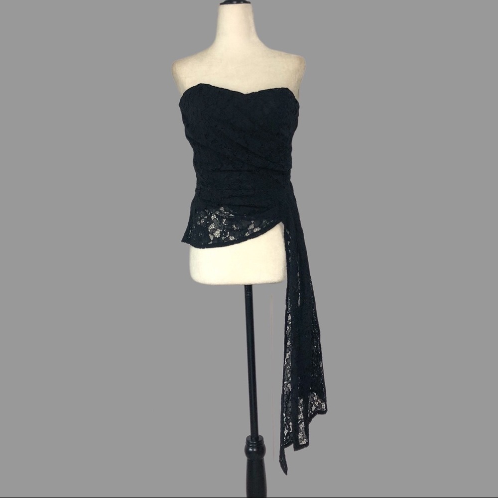 💛 XS 💛 NWT Anthro Lace Tube Top Tie Knot Asymmetrical Zip